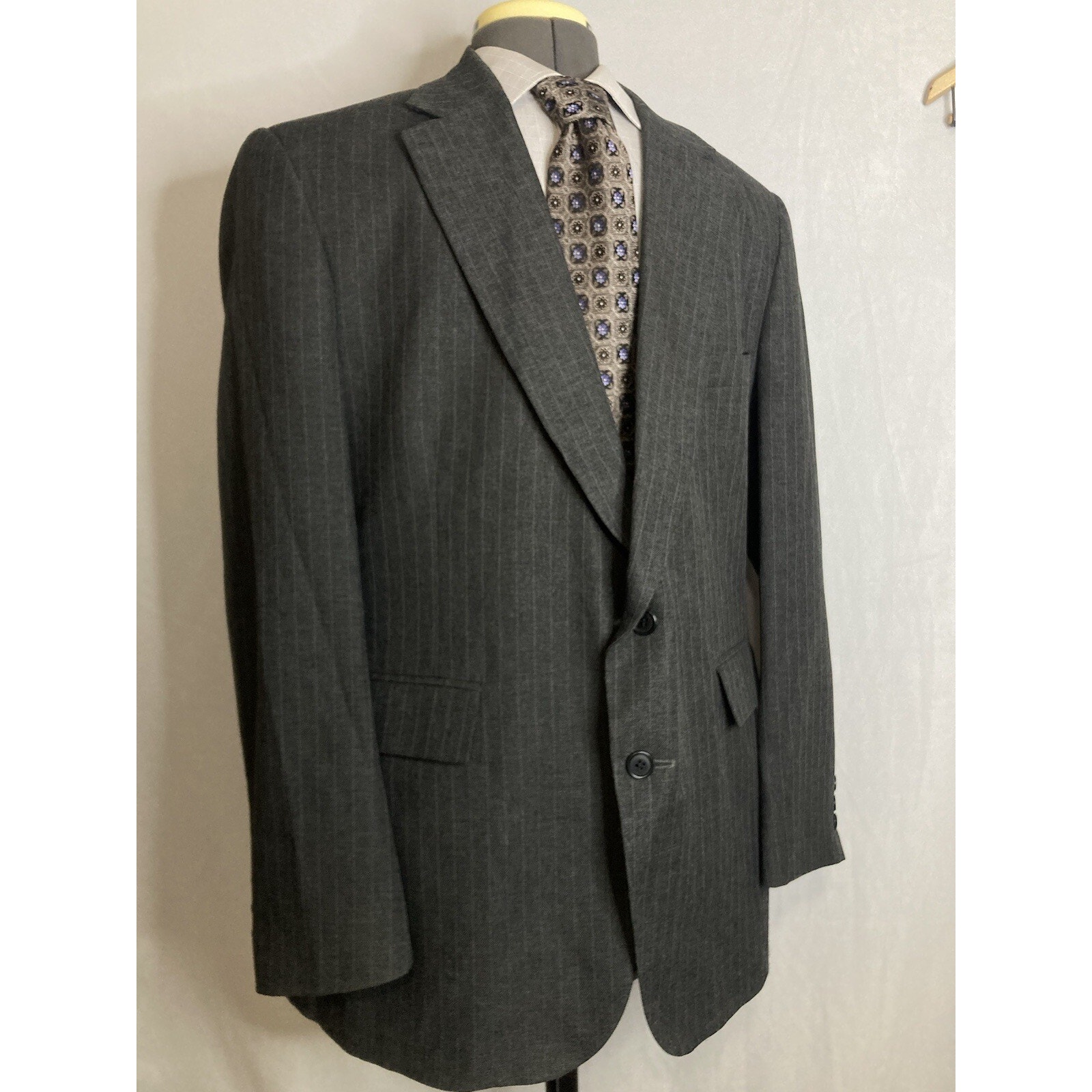Mens 44r Blazer Gray Striped Wool 2xl 48" Sport Coat Suit Jacket Highland Park — image 3 of 8